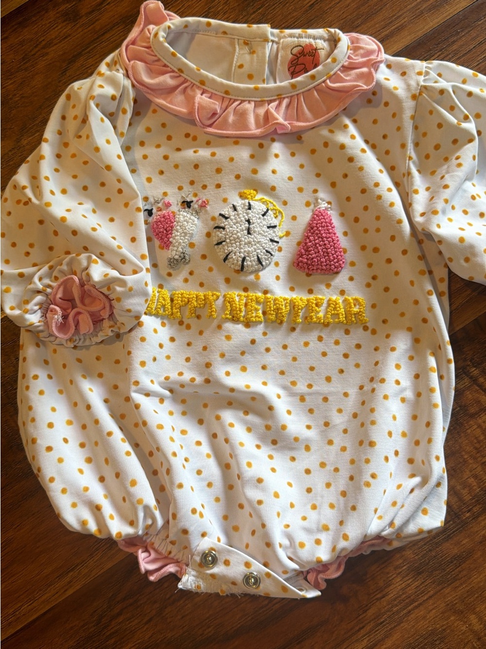 Polka Dot Ruffled Baby Romper with Embroidered Applique